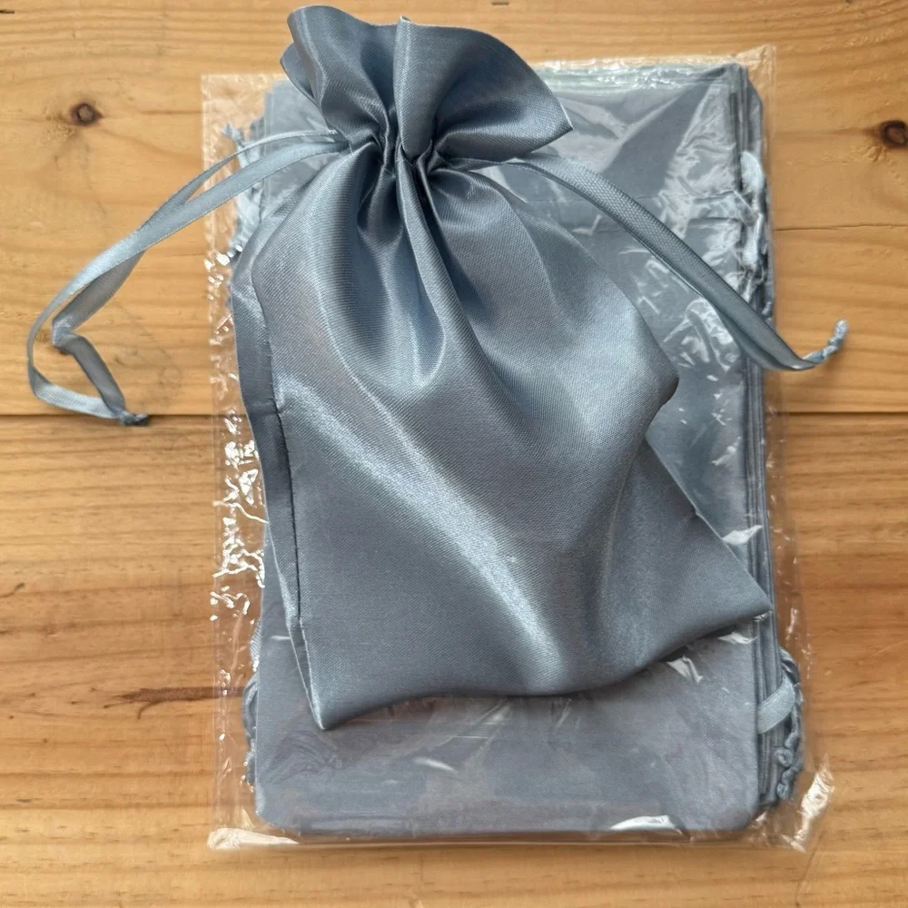 Dusty Blue Satin Wedding Party Favor Bags (12 bags)
